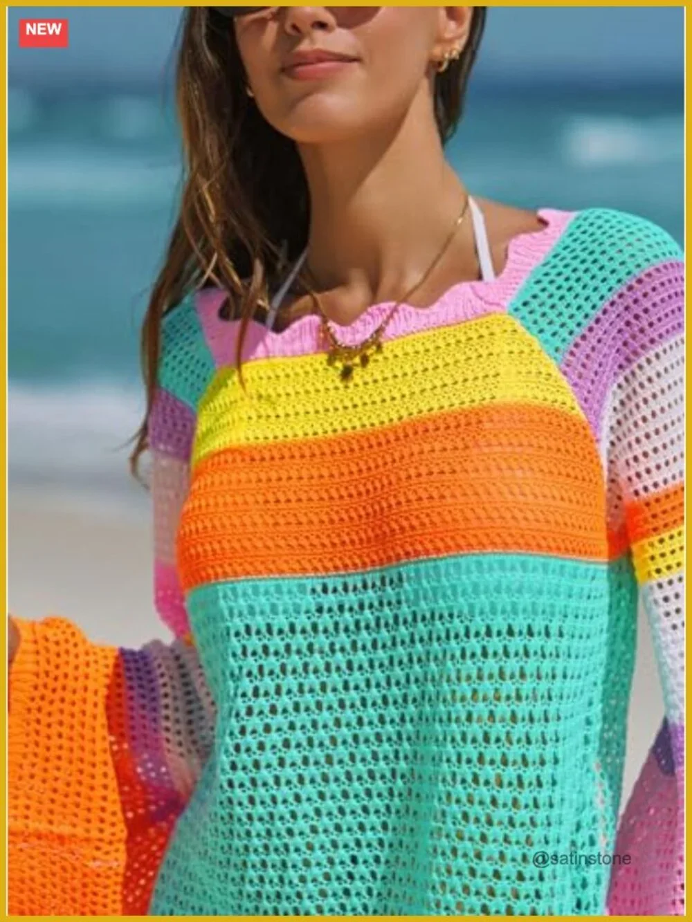Crochet Swimsuit Cover Up Color Block Bathing Suit Coverup